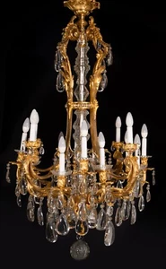 Chandelier or ceiling lamp, Louis XVI style. Bronze, glass. France, 19th century - Picture 1 of 20