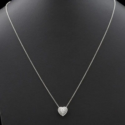 Collar Corazón En Oro Blanco 18 KT Diamantes 0.23 CT Naturales - Imagen 1 de 4