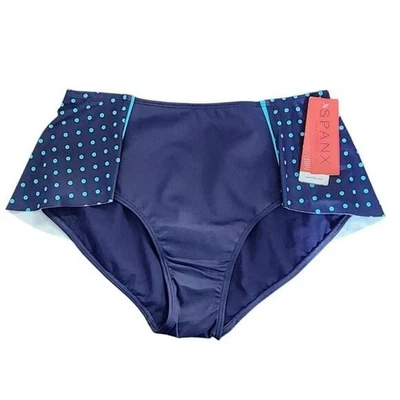 Spanx Swim Navy and Blue Polka Dot Flirty Skirted Swim Bottom NWT Size 12 - Image 1 of 4