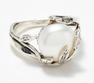Or Paz Sterling Silver Cultured Pearl Leaf Ring, Size 8 - Picture 1 of 3