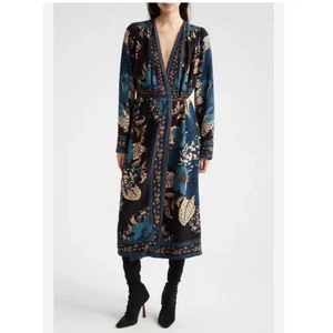FARM Rio Blossom Tapestry Black Midi Wrap Dress Long Sleeve S Floral (I) - Picture 1 of 15