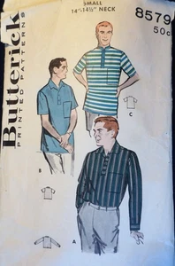 Vtg 1960s Butterick 8579 Men's Polo Shirt SEWING PATTERN 34 chest - Picture 1 of 5