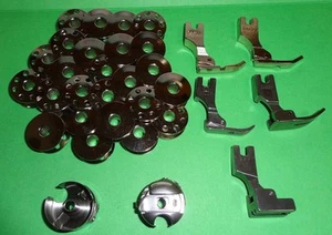 25 Bobbins, 2 Bobbin Cases, 5 Feet, For Juki, singer, consew, sewing machine - Picture 1 of 1