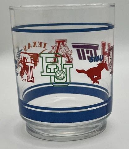 Vintage 1980s NCAA Southwest Conference SWC Football Team Logos Glass Tumbler Cover