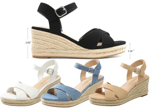 Women Ankle Strap Open Toe Casual Comfortable Espadrille Wedge Sandals - Picture 1 of 34