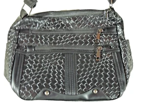 Schwarze weiche Kunstleder gewebt Crossbody Schultertasche Handtasche mehrere Fächer - Bild 1 von 14