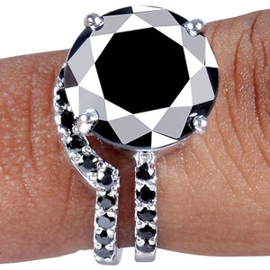 6.49 Ct Black Color Real Moissanite Diamond Round 925 Silver Bridal Ring Size 7 - Picture 1 of 3