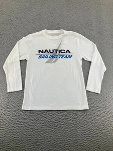 Nautica Shirt Boys Medium White Sailing Team Boating Beach Long Sleeve Crew Neck - Picture 1 of 12