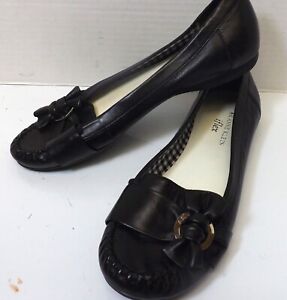 ANNE KLEIN Loafer Flats Black Leather Slip On Loafers IFlex AKKISMET Womens Sz 7