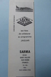 2/1974 PUB SARMA SAINT VALLIER SUR RHONE AVIATION JAGUAR ORIGINAL FRENCH AD - Imagen 1 de 1