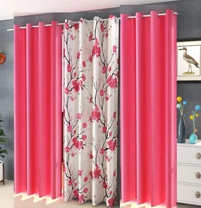 3 Piece Combination Polyester Floral Curtains for Door 7 Feet- Pink, Decorative - Picture 1 of 12