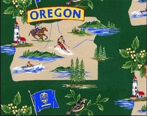 Beaver State of Oregon Map Tourism Fleece Fabric Print by the Yard A248.03 - Picture 1 of 1