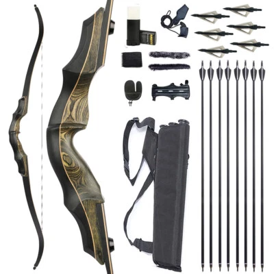 62" Takedown Recurve Bow 20-60lbs Limbs Archery American Hunting Shooting - Image 1 of 4