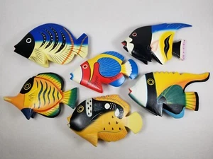 Set of 6 Artistic Lightweight Wooden Wall Hanging Ornaments Tropical Fishes - Picture 1 of 19