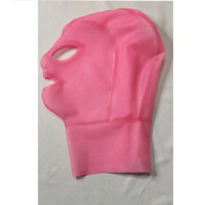 Máscara de goma con capucha de látex rosa transparente con cremallera trasera para fetiche ClubWear BDSM Foto 1 de 3