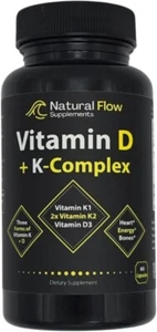 Vitamin D3 with K2 and K1 Supplement - Natural Flow Vitamin D3 & K Complex, 60ct - Picture 1 of 6