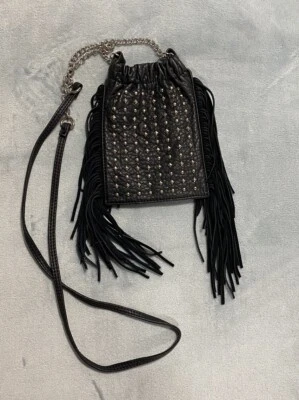 MUDD Vintage Pouch Black W/Silver Studs, Leather Fringe, Goth/Punk/Bikercore - Image 1 of 4