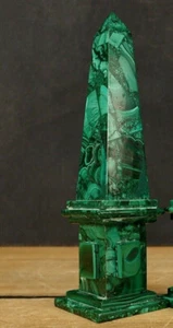 Obelisco marmo 12" verde malachite Pietra Dura mosaico intarsio arredamento casa stanza - Foto 1 di 3
