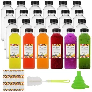 24 Pcs Plastic Juice Bottles with Caps 16 Oz Reusable Juice Bottles with Blac... - Picture 1 of 8