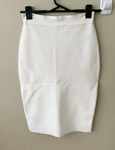 ZACHARY - White Stretch Gold Zipper Bodycon Skirt Size M Fit 12 - Picture 1 of 4