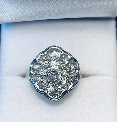 1920’s Anillo Europeo Mujer’s Diamante Racimo En Platino y Oro Foto 1 de 4