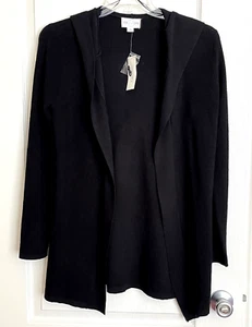 JUNE & IVY Black Hooded Open Front Sweater Cardigan Tunic Sz Small S 4 6 - Picture 1 of 2