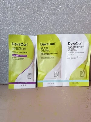 DevaCurlNo-Poo Zero Lather Cleanser, Conditioner, Coconut Curl Styler 30ml each  - Image 1 of 4