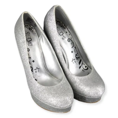 {BRASH} Plata/brillo/plataforma metálica/tacones/bombas elegantes/fiesta/promoción ~6,5 Foto 1 de 4