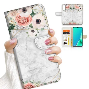 ( For Samsung S21 FE ) Wallet Case Cover AJ23737 Flower Marble - Photo 1 sur 7