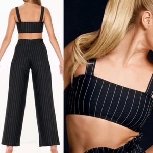 Kelle dance black pinstripe costume 2 piece wide leg pants Bandeau top 3530 MA - Picture 1 of 10
