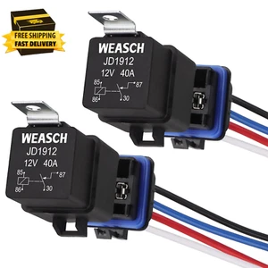 2 Pack Waterproof Relay Kit, 12V 40A, 4 Pin SPST, Heavy Duty 14 AWG Tinned Coppe - Picture 1 of 8