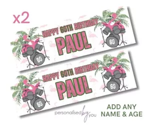 2x Personalised Birthday Banners FLAMINGO DRUMS Large 21st 30th 40th 50th 60th - Picture 1 of 1