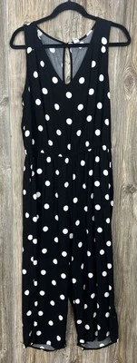 Antiguo Mono Azul Marino L Negro Blanco L L Lunares Mameluco Recortado Informal Playa Resort Foto 1 de 4