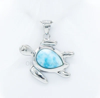 Colgante Larimar Natural Plata de Ley 925 - Tortuga Marina Hawaiana Foto 1 de 2