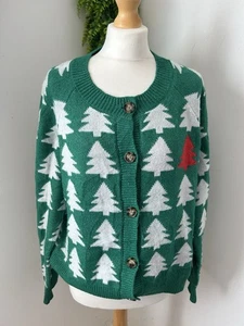 Dec. 25th Holiday Button Front Christmas Cardigan Sweater Green White XL - Picture 1 of 6