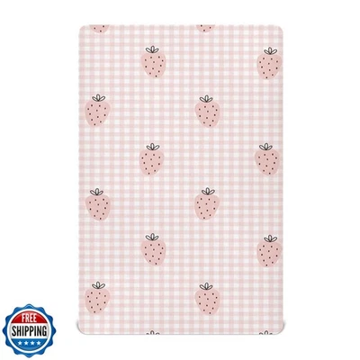 Sábanas ajustables para cuna KICPOAY a cuadros y rosa fresa elásticas portátiles Playar Foto 1 de 4