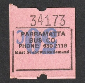 Billete de autobús de 50 centavos vintage de Parramatta Bus Co. Western Sydney NSW - Imagen 1 de 2