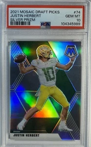 2021 PANINI MOSAIC DRAFT PICKS #74 JUSTIN HERBERT SILVER PRIZM PSA 10 POP 1 - Picture 1 of 4