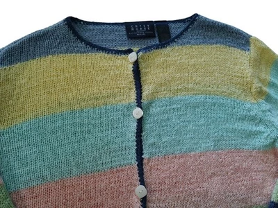 Vintage Crazy Horse Cardigan Sweater Striped Color Block Womens Petite Large - Image 1 of 4