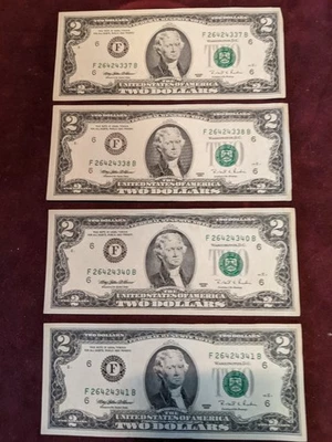 Four Series F 1995 2 Dollar Bills - Image 1 of 4