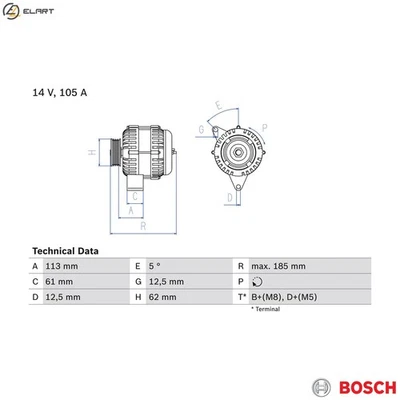 ALTERNATOR 0 986 048 791 FOR OPEL ZAFIRA/FAMILY/B VECTRA/GTS ASTRA/H/Van/GTC - Image 1 of 4