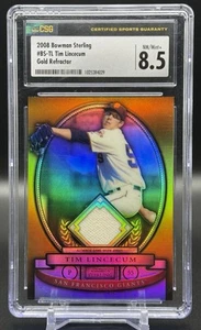 2008 Bowman Sterling Tim Lincecum /50 Gold Refractor Jersey Patch #BS-TL CGC 8.5 - Picture 1 of 2