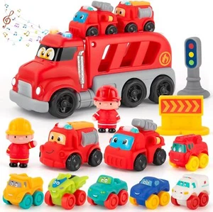 Soft Rubber Cars Toy for 1 Year Old Boy 13 PCS Cartoon with Trailor... - Picture 1 of 6
