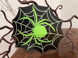 U Pick Vintage Inspired Green Spider Black Web Halloween Cardstock Decoration - Picture 1 of 4
