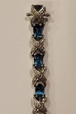 Beautiful Blue Topaz 925 Sterling Siver 7.5" Bracelet  - Image 1 of 4