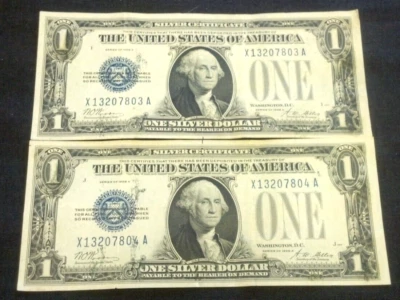 (2) CONSECUTIVE SEQUENTIAL SERIAL # 1928-A SILVER CERTIFICATE FUNNY BACK (2582) - Image 1 of 2