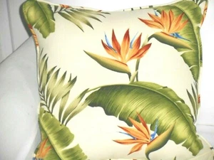 Tropical Hawaiian Cotton Barkcloth Fabric Corded PILLOW ~Lani~ - Picture 1 of 6