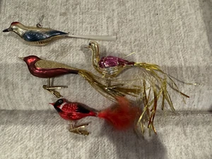 VTG German Christmas Ornaments, LOT OF 4 Clip on Birds, Mercury and Spun Glass - Picture 1 of 1