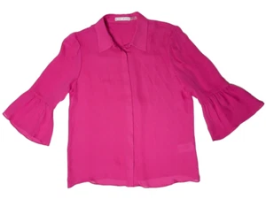 Alice + Olivia 100% Silk Button Up Blouse Top Pink Bell Sleeve Women Size M (B2) - Picture 1 of 10