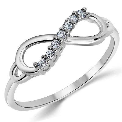 14K Solid White Gold CZ Cubic Zirconia Infinity Ring Band - Image 1 of 4